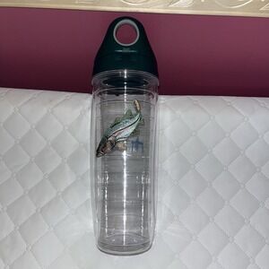 Tervis Tumbler Trout Fish Pattern Flip Top Lid Green Hot Cold Beverage 24oz HTF